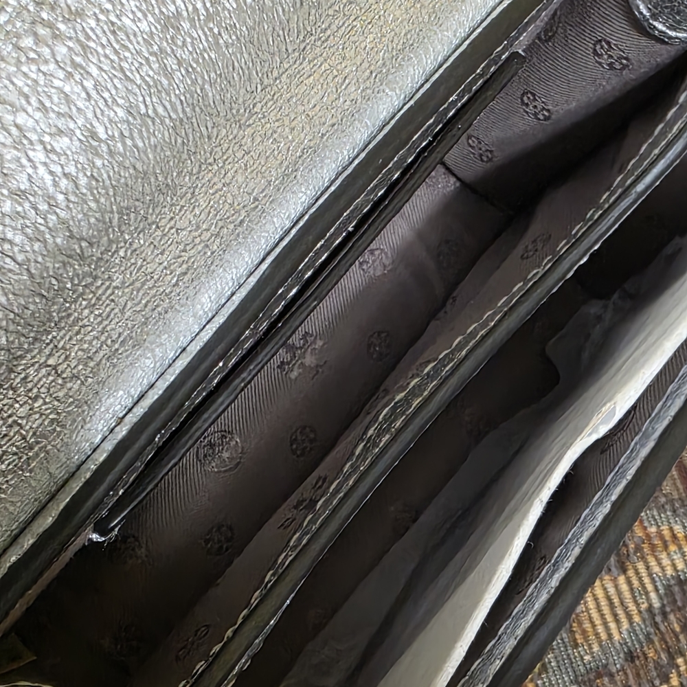 !!2PCS!! Tory Burch Metallic Silver Crossbody Bag & Card Case - Picture 8 of 11